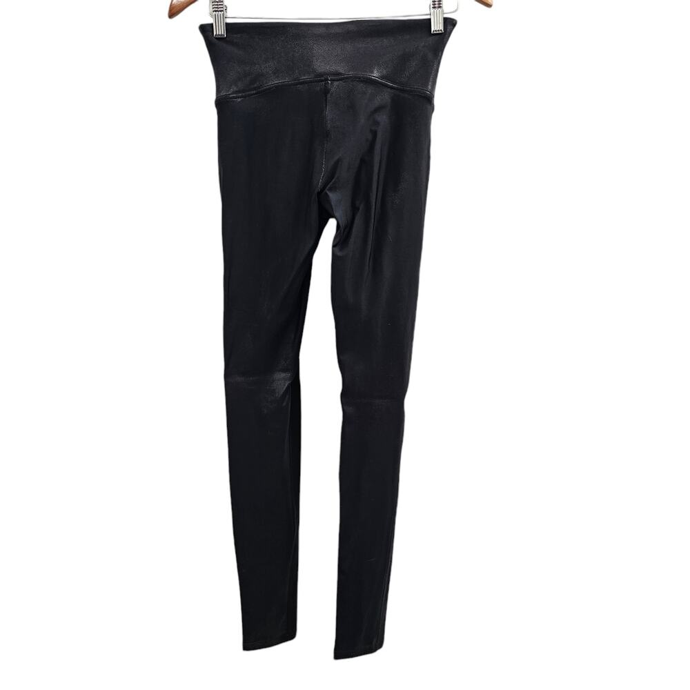 SPANX Leggings Women’s Small Faux Leather Liquid Shiny Black Metallic High Rise